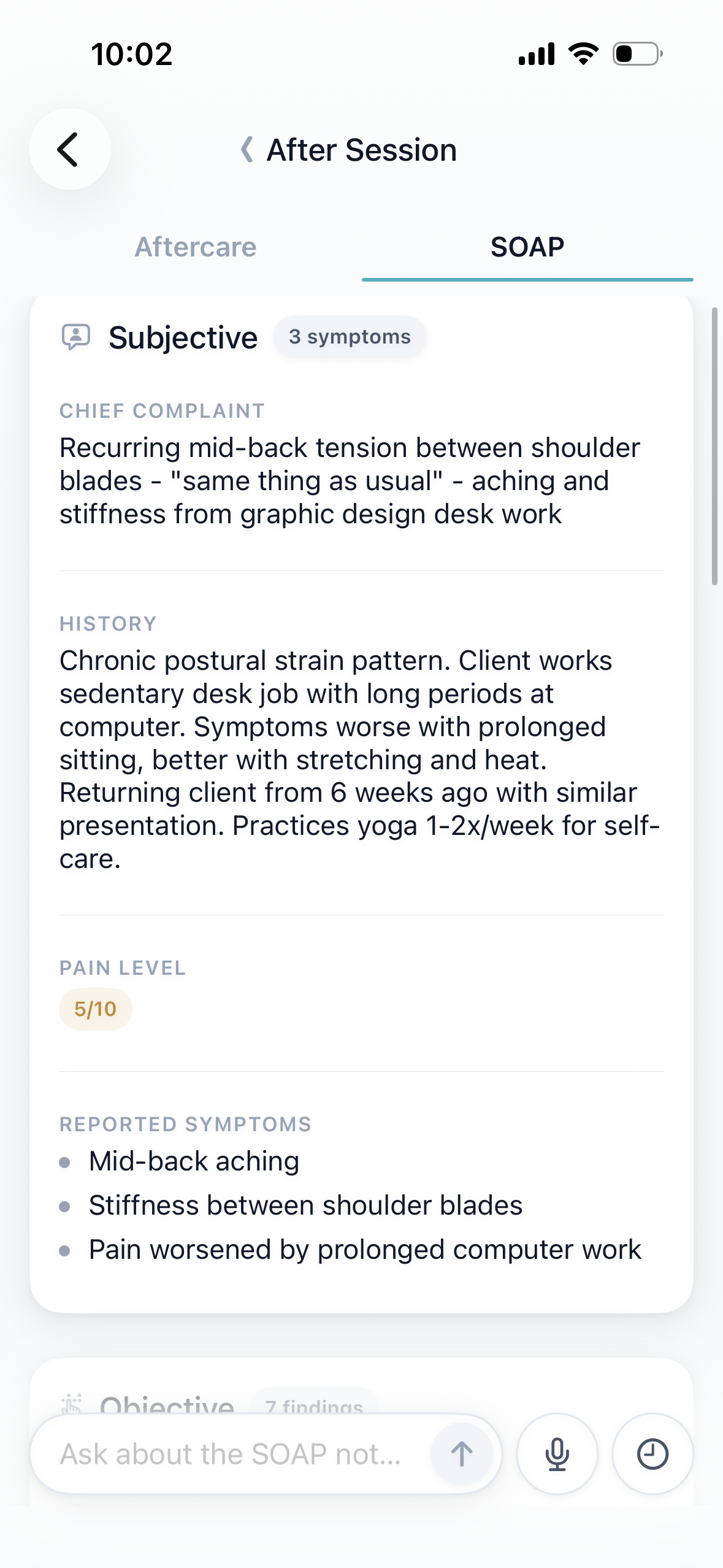 SOAP note generated from a post-session voice memo